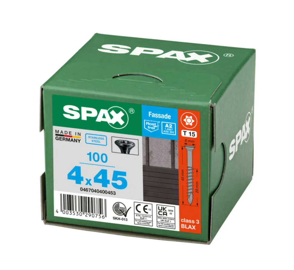 SPAX Gevelschroef RVS A2 VK XS 4x45mm Deeldraad T-STAR Plus T15 Zwart 100st