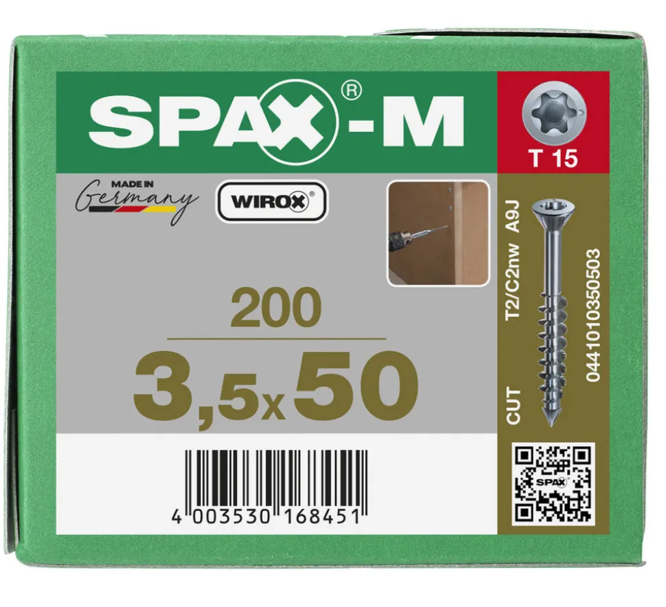 SPAX MDF Schroef Verzinkt VK Deeldraad 200st