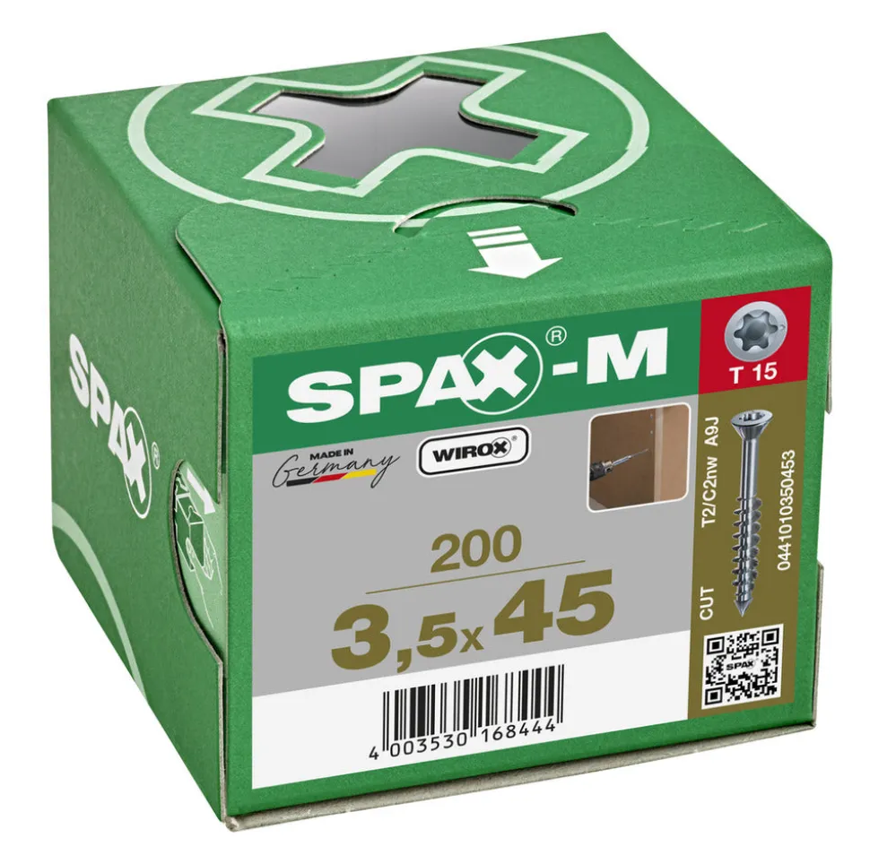 SPAX MDF Schroef Verzinkt VK Deeldraad 200st
