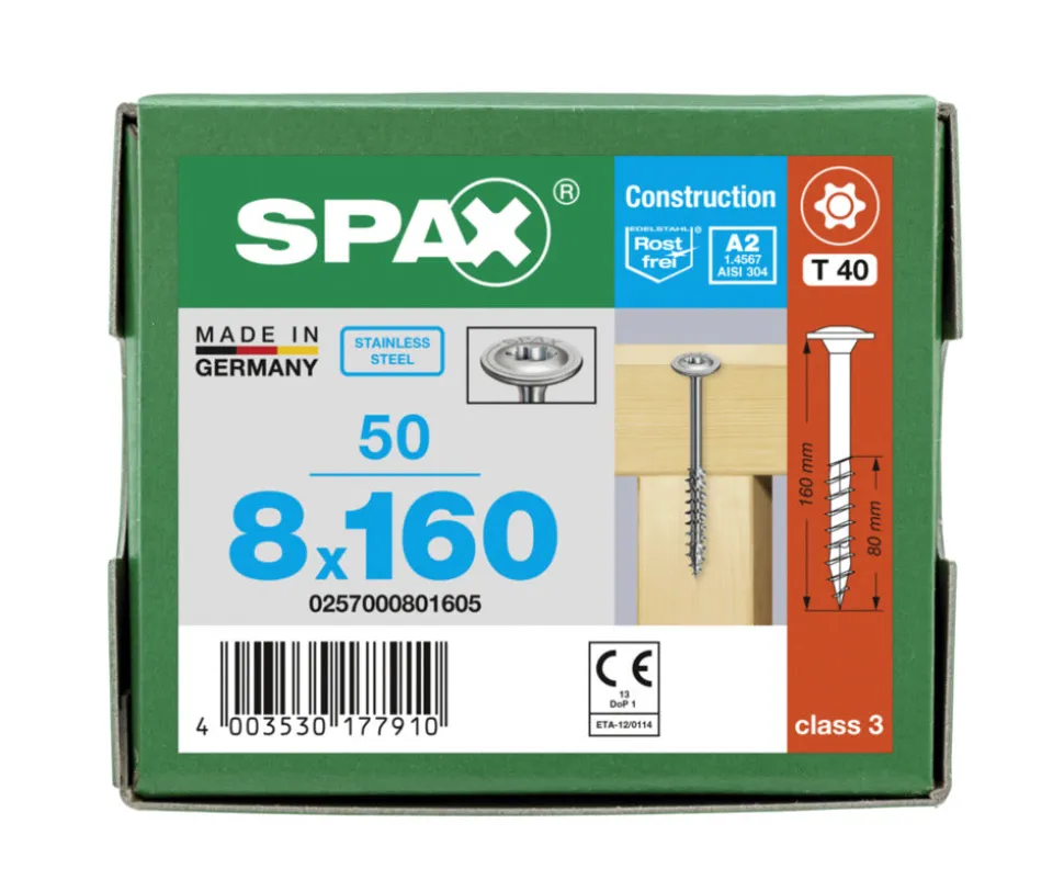 SPAX Tellerkopschroef RVS A2 DK Deeldraad T-STAR Plus T40 50st