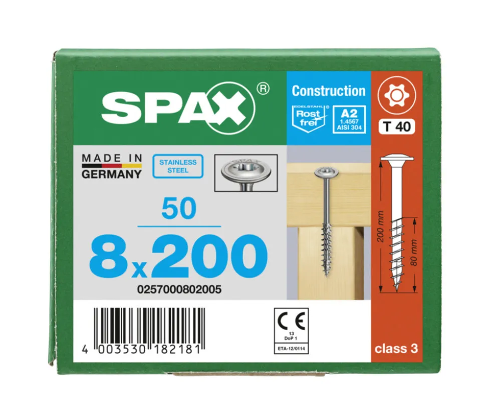 SPAX Tellerkopschroef RVS A2 DK Deeldraad T-STAR Plus T40 50st