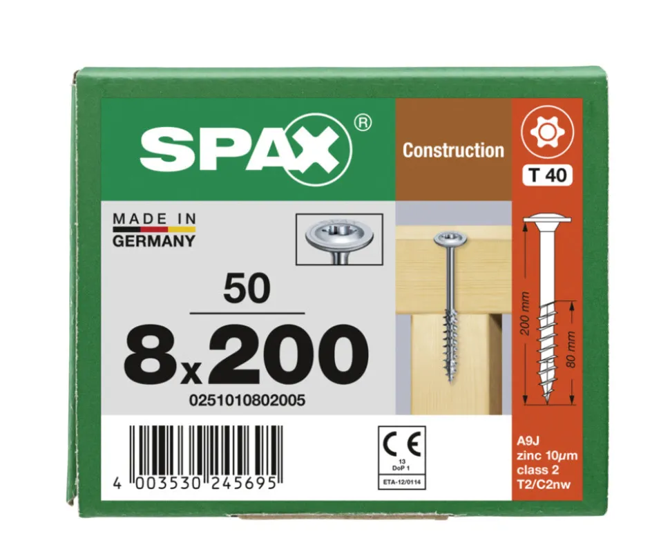 SPAX Tellerkopschroef Verzinkt DK Deeldraad T40 50st