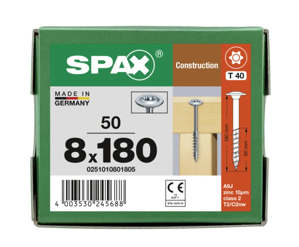 SPAX Tellerkopschroef Verzinkt DK Deeldraad T40 50st