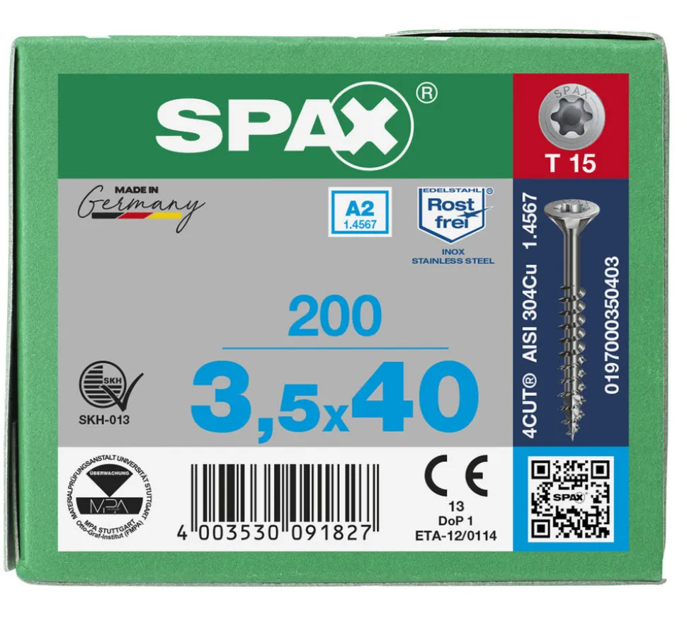 SPAX Universele Schroef RVS A2 VK Deeldraad