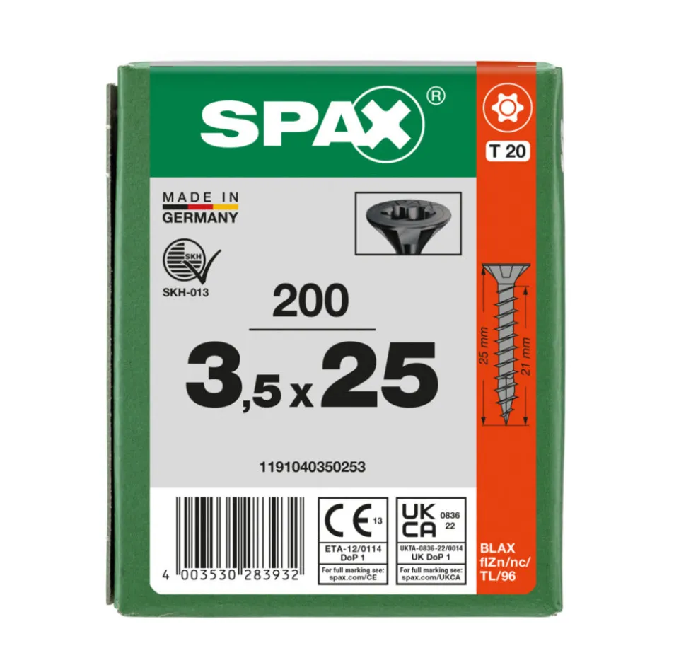 SPAX Universele Schroef Verzinkt VK Voldraad Zwart T20 200st