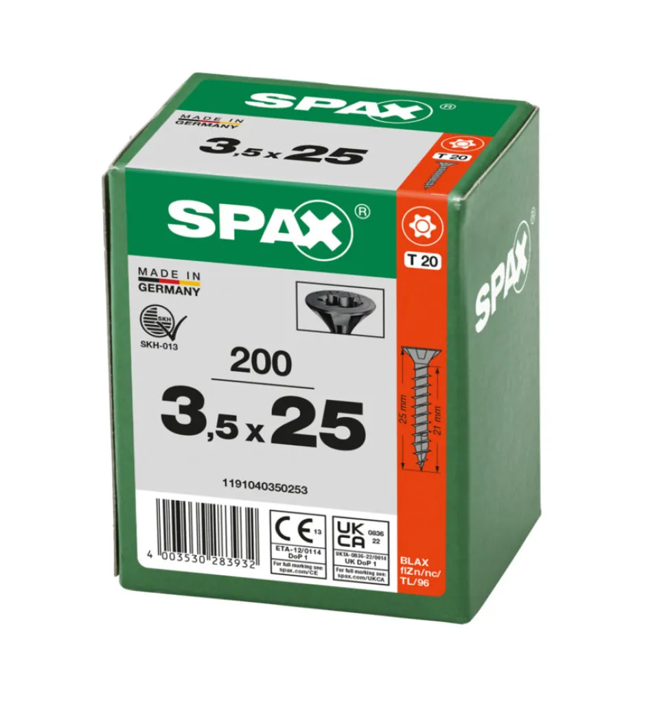 SPAX Universele Schroef Verzinkt VK Voldraad Zwart T20 200st