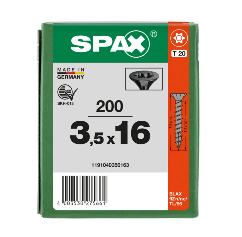 SPAX Universele Schroef Verzinkt VK Voldraad Zwart T20 200st