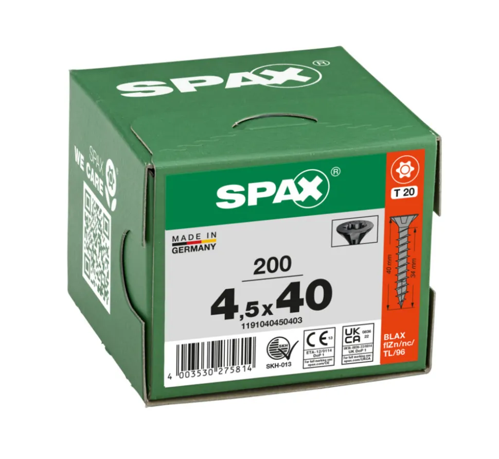 SPAX Universele Schroef Verzinkt VK Voldraad Zwart T20 200st