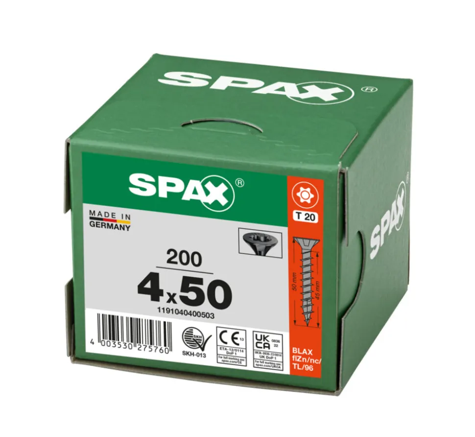 SPAX Universele Schroef Verzinkt VK Voldraad Zwart T20 200st