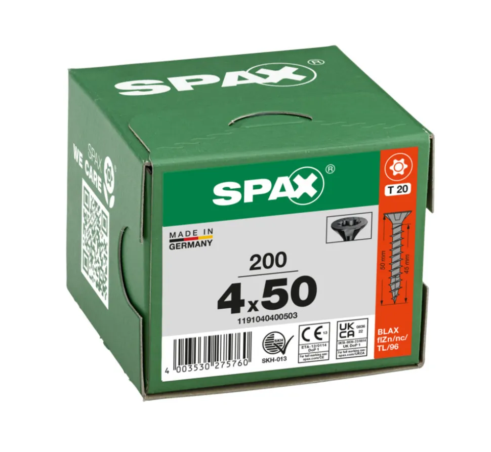 SPAX Universele Schroef Verzinkt VK Voldraad Zwart T20 200st