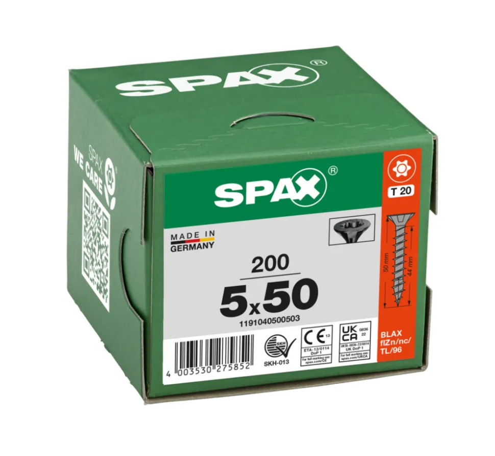 SPAX Universele Schroef Verzinkt VK Voldraad Zwart T20 200st