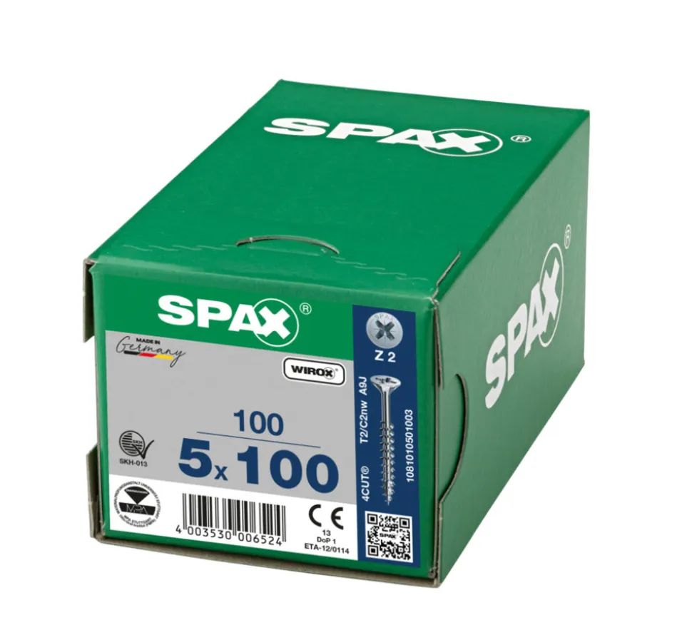 SPAX Universele Schroef Verzinkt VK 5x100mm Deeldraad PZ2 100st