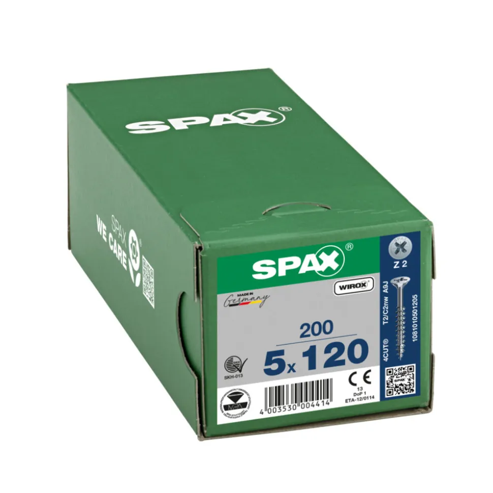 SPAX Universele Schroef Verzinkt VK 5x120mm Deeldraad PZ2 200st