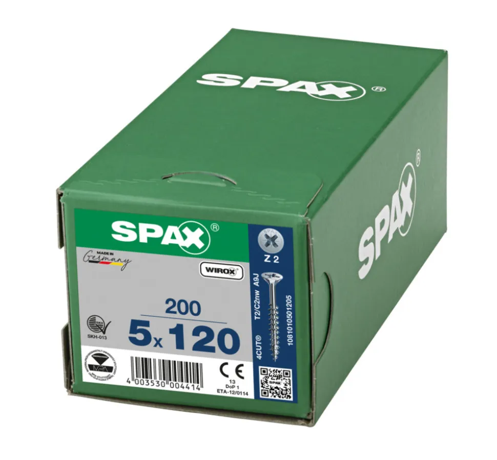 SPAX Universele Schroef Verzinkt VK 5x120mm Deeldraad PZ2 200st