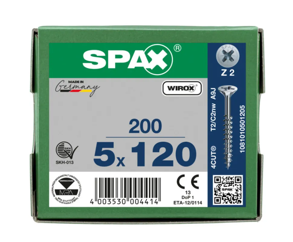 SPAX Universele Schroef Verzinkt VK 5x120mm Deeldraad PZ2 200st
