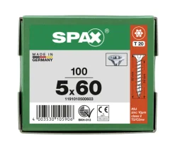 SPAX Universele Schroef Verzinkt VK 5x60mm Voldraad T-STAR Plus T20 100st