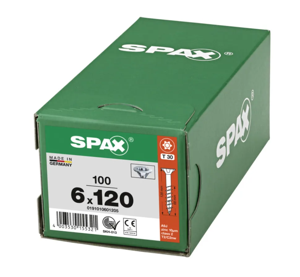 SPAX Universele Schroef Verzinkt VK 6x120mm Deeldraad T-STAR Plus T30 100st