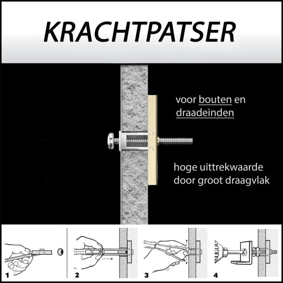 Toggler Hollewandanker Met Bout Plaatdikte 10-64mm M8 4st