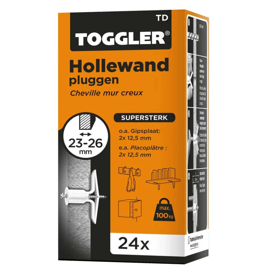 Toggler Hollewandplug TD Polypropyleen Wanddikte 23-26mm 24st