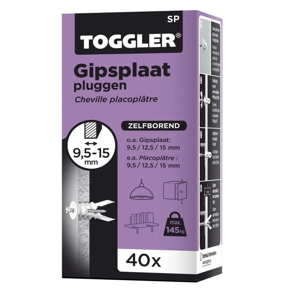 Toggler SP Gipsplaatplug Plaatdikte 9,5-15mm 40st
