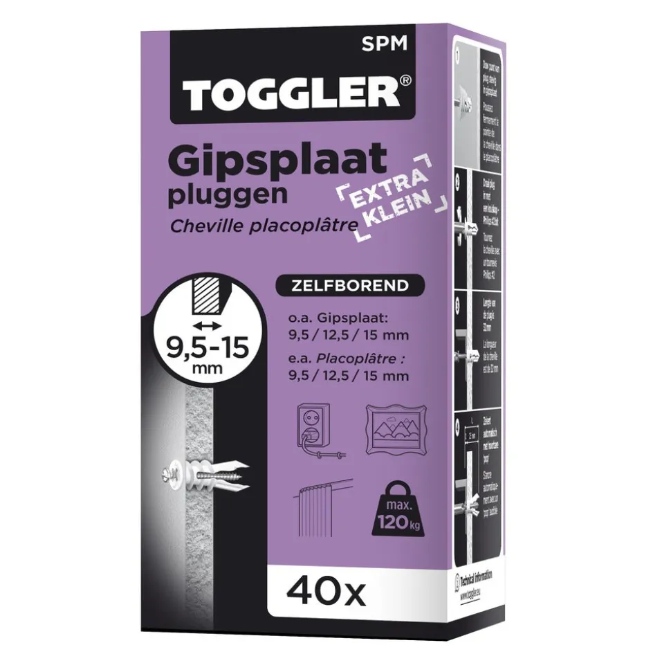 Toggler SPM Gipsplaatplug Plaatdikte 9,5-15mm 40st