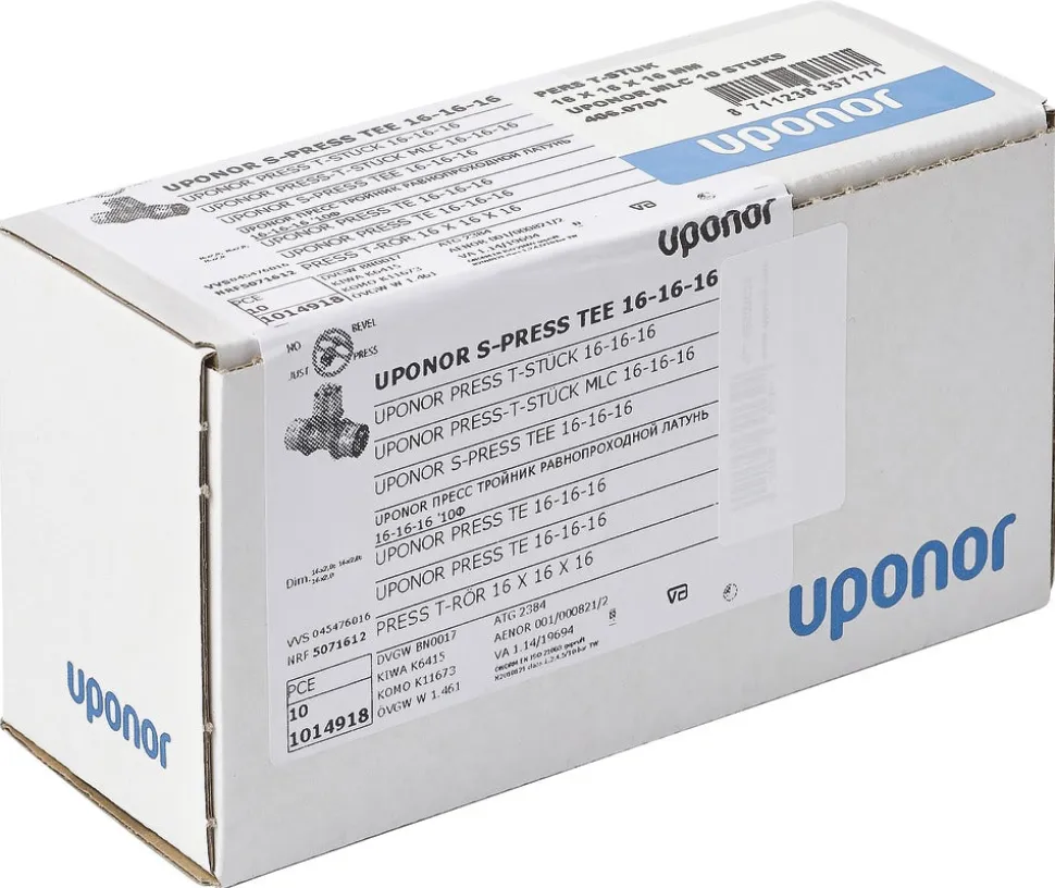 Uponor Pers T-stuk messing 16 mm 10 stuk
