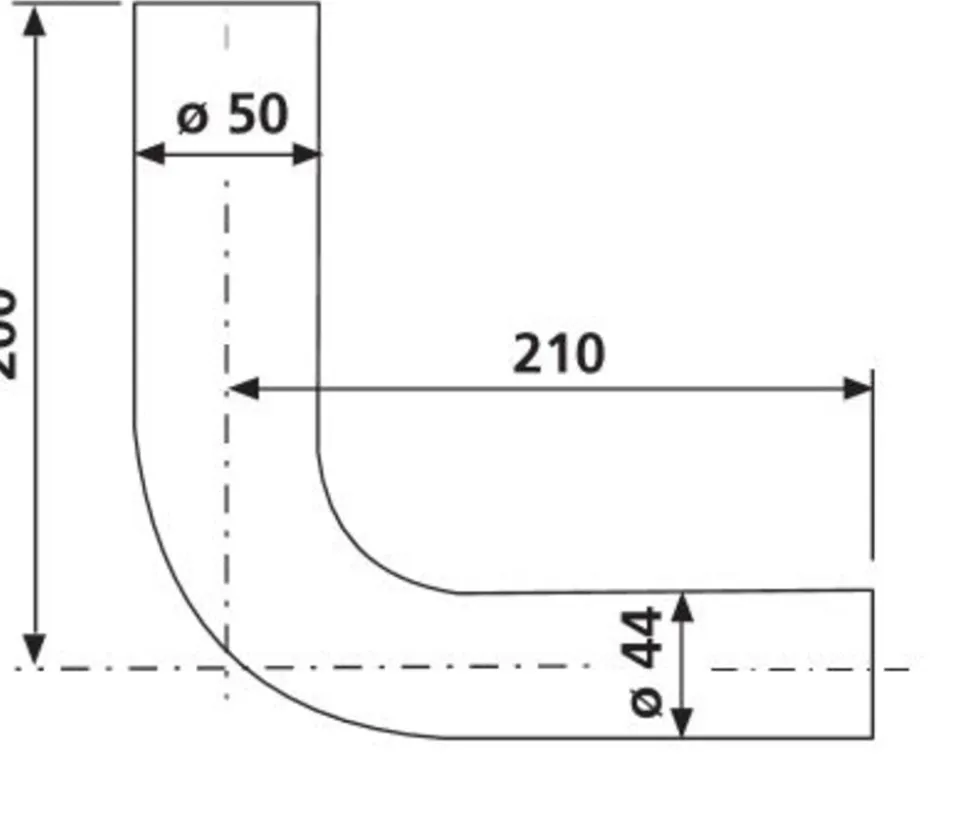 Valpijp Laaghangend Reservoir Ø50x44mm / 200x210mm