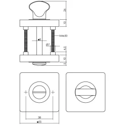 WC-sluiting 8mm Verdekt Vierkant 55x55x10mm 7mm Nokken Antraciet-Grijs