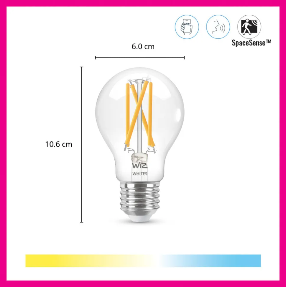 WiZ Slimme LED-Lamp E27 60W Filament A60 Warm tot Koelwit Licht Transparant