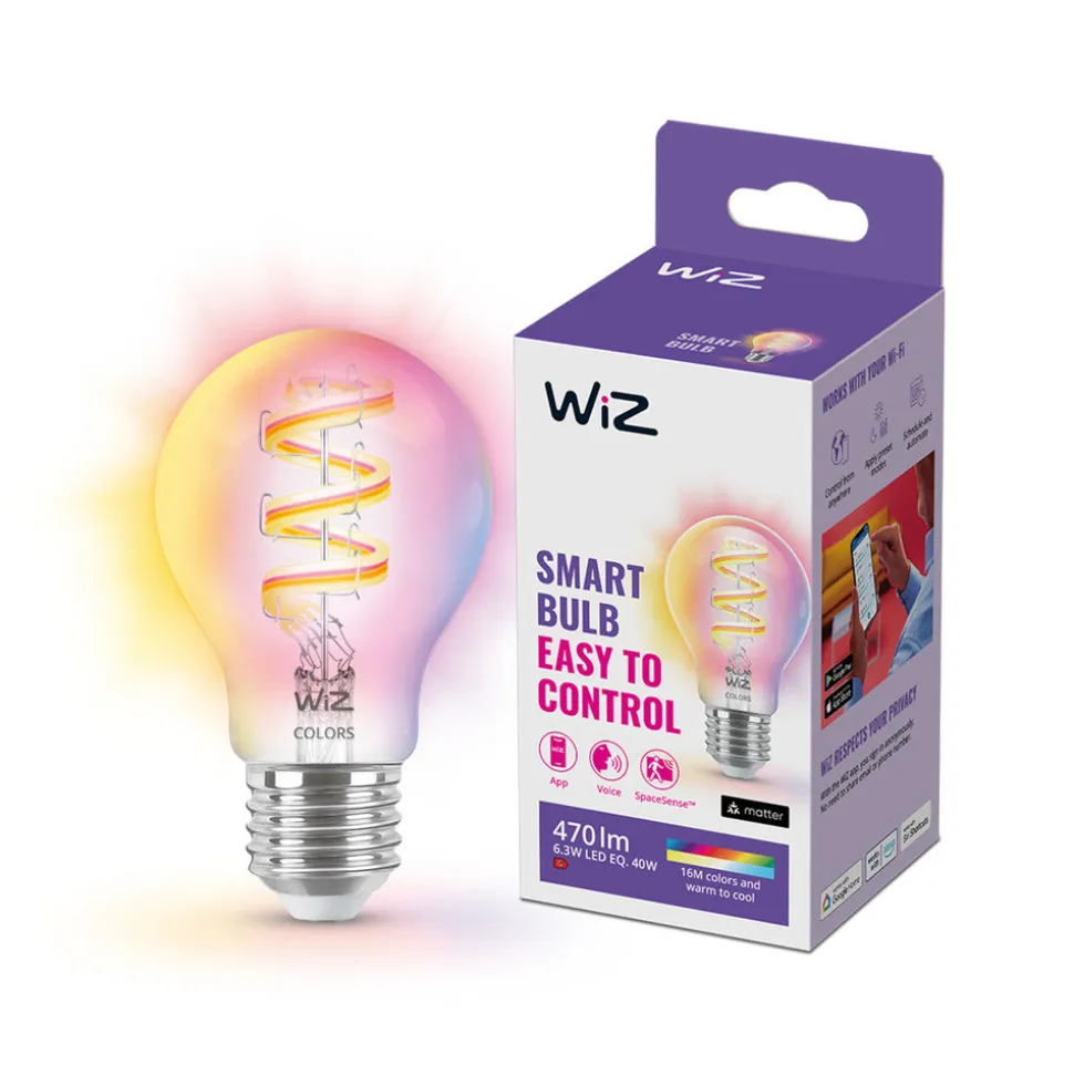 WiZ Slimme LED-Lamp E27 40W Filament A60 Gekleurd en Wit Licht Transparant