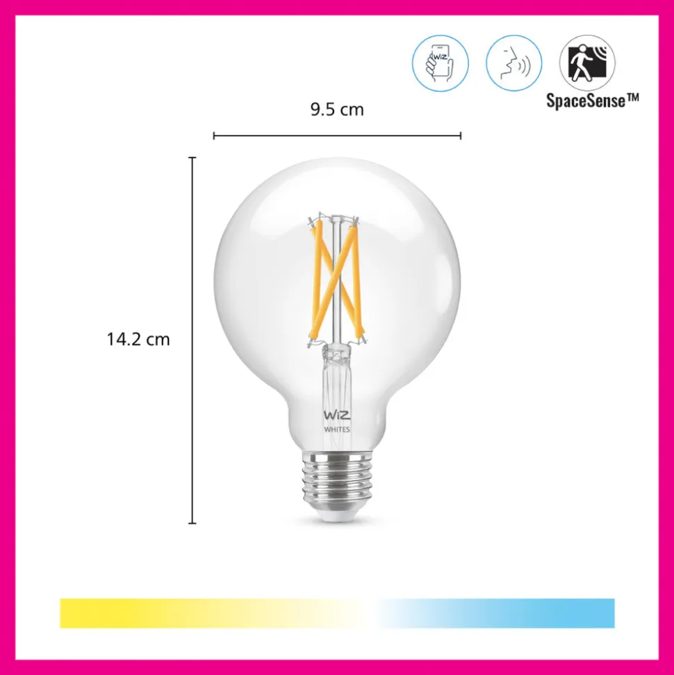 WiZ Slimme LED-Lamp E27 60W Globe Filament Warm Tot Koelwit Licht Transparant