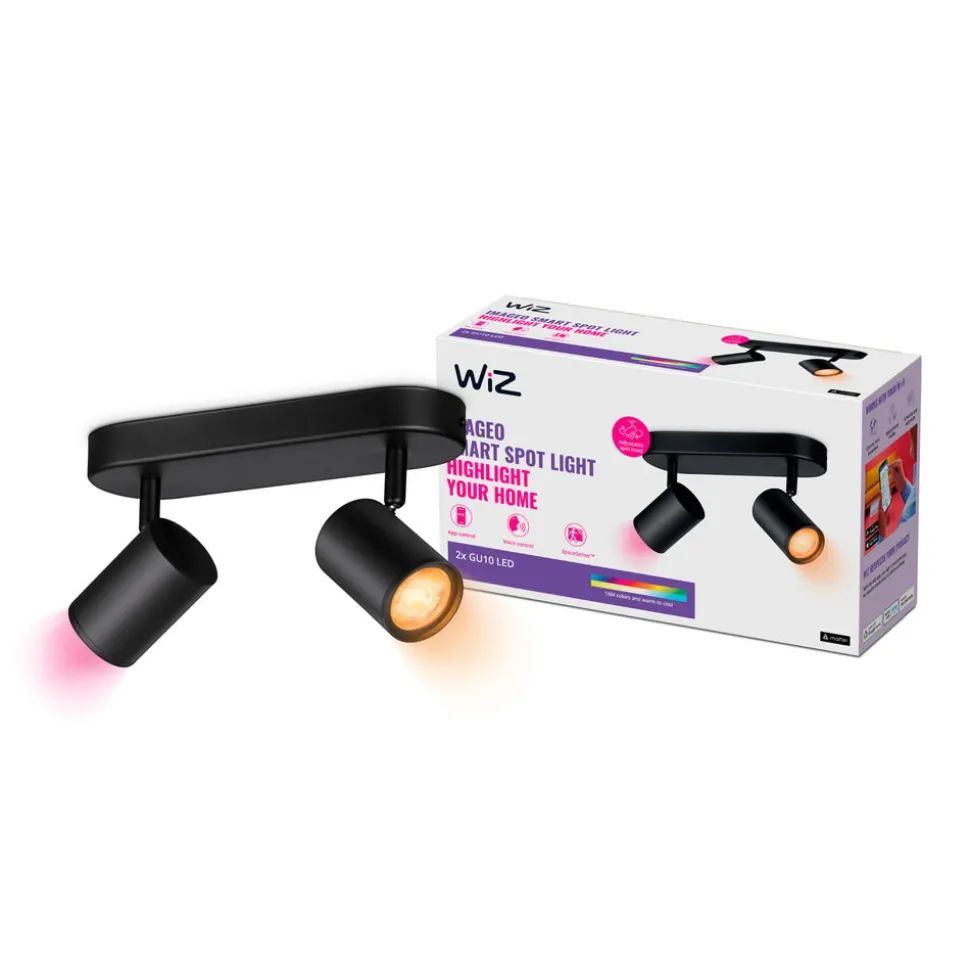 WiZ Slimme LED-Opbouwspot Draaibaar 5W Gekleurd en Wit Licht Imageo Zwart 2st