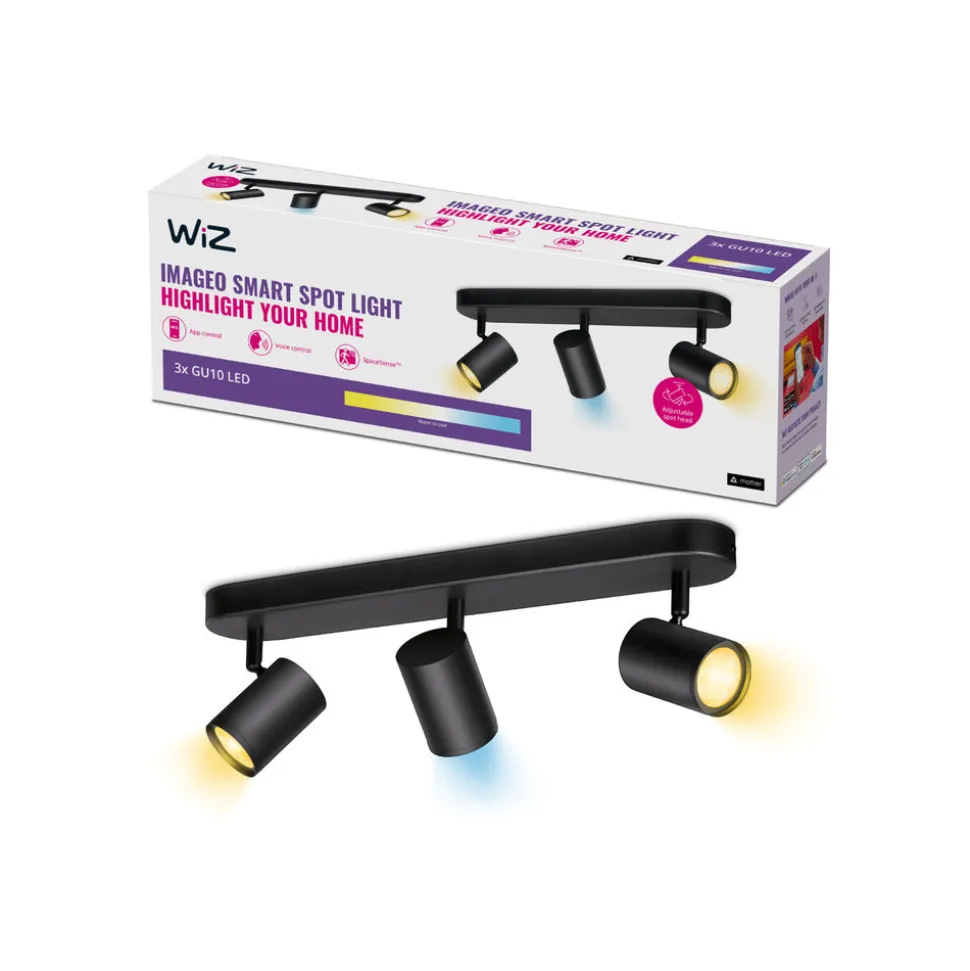 WiZ Slimme LED-Opbouwspot Draaibaar 5W Warm tot Koelwit Licht Imageo Zwart 3st