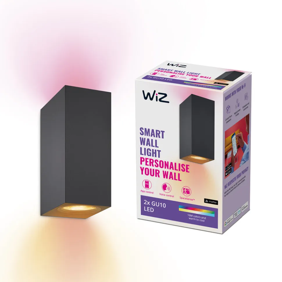 WiZ Slimme LED-Wandlamp Up and Down GU10 5W Gekleurd en Wit Licht Zwart 2st