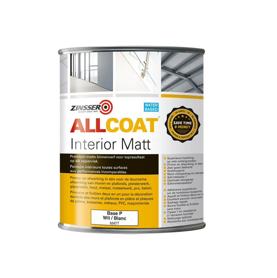 Zinsser Allcoat Interior Mat Wit/Base P 1L