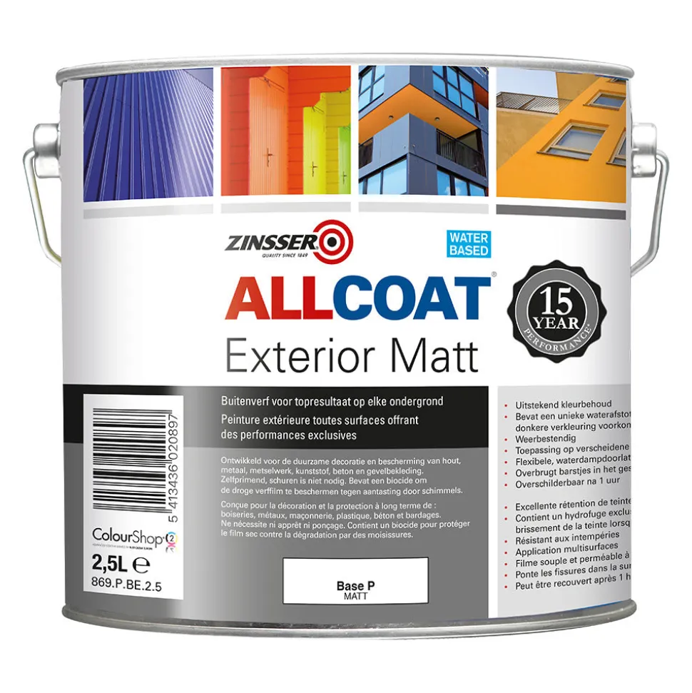Zinsser Muurverf Allcoat Exterior Mat Wit/Base P 2,5L